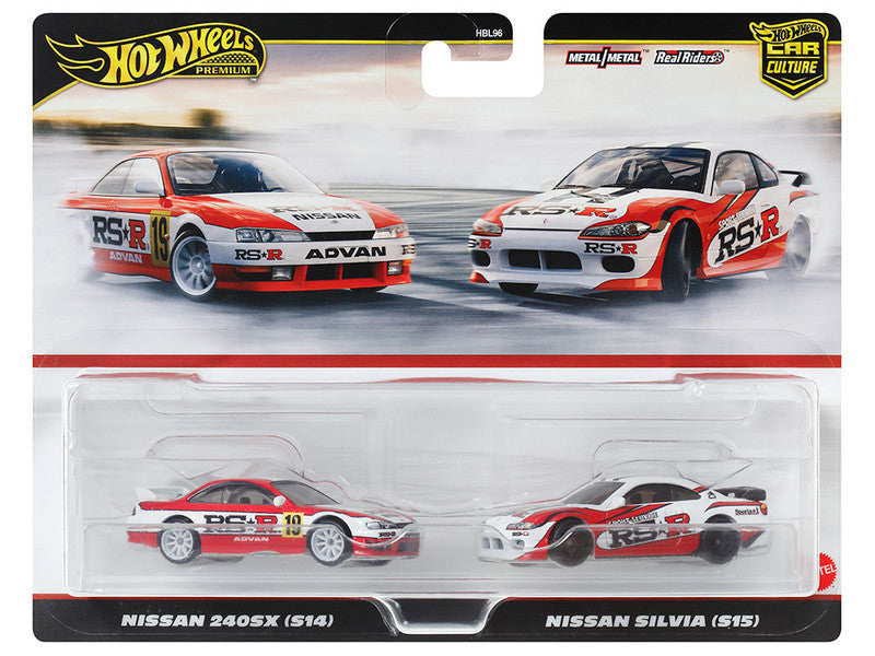 Nissan 240SX (S14) RHD (Right Hand Drive) #19 Red and White and Nissan Silvia (S15) RHD (Right Hand Drive) Red and White "Car Culture" Set of 2 Cars Diecast Model Cars by Hot Wheels