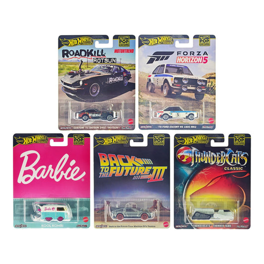 "Pop Culture 2024" 5 piece Set A "Premium Series" Diecast Model Cars by Hot Wheels