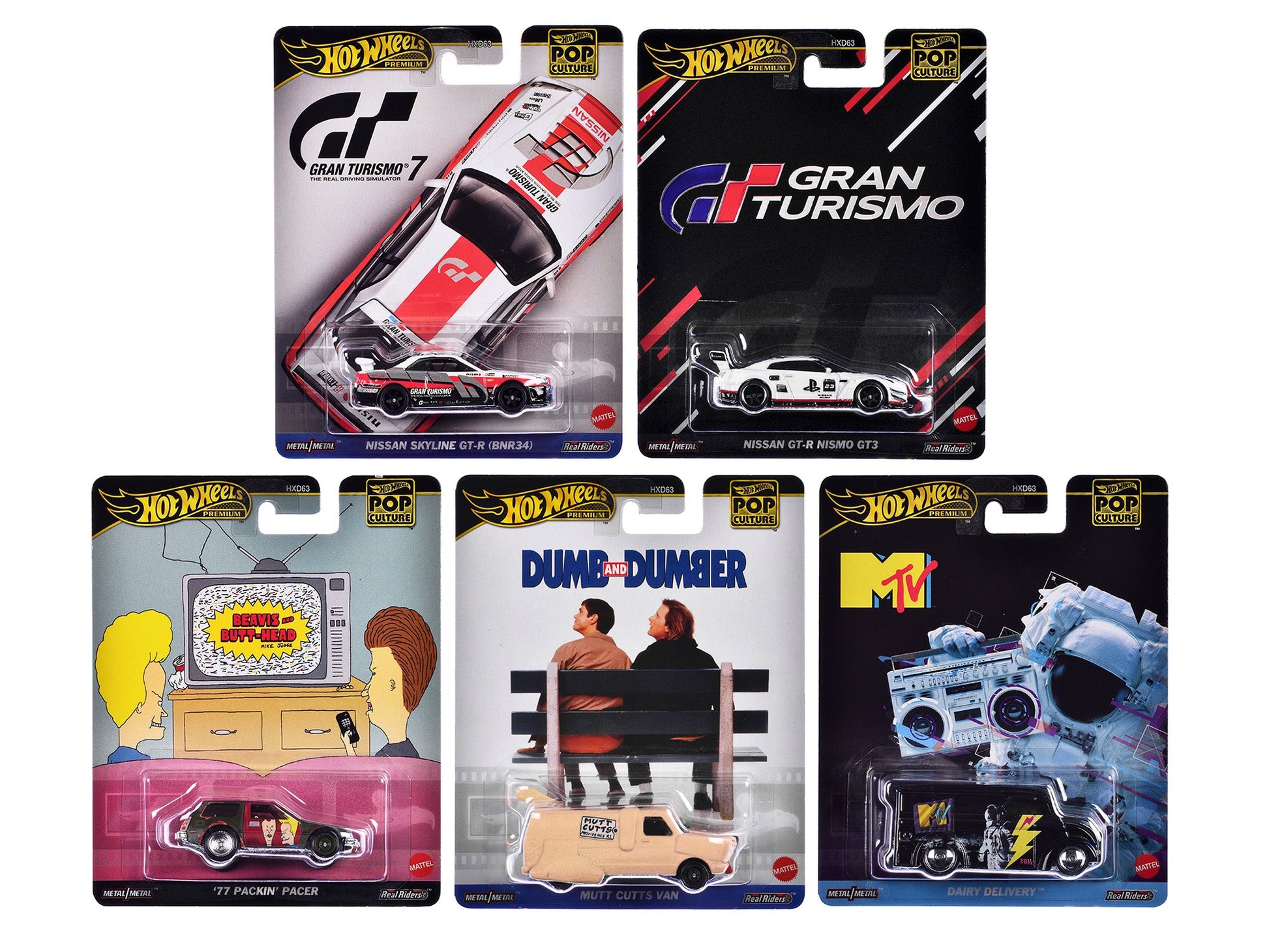 "Pop Culture 2024" 5 piece Set C "Premium Series" Diecast Model Cars by Hot Wheels