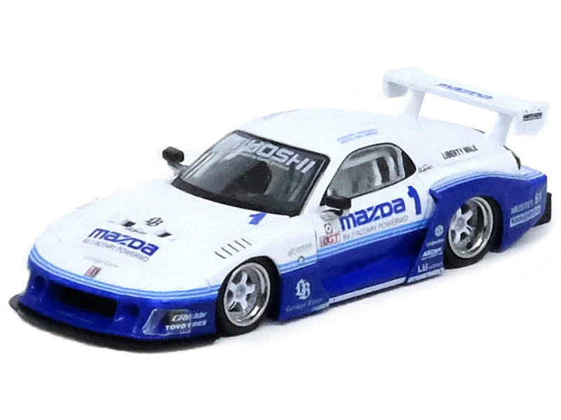 Mazda RX7 (FD3S) LB-Super-Silhouette RHD (Right Hand Drive) #1 White and Blue "Hong Kong Toy Car Salon 2024 Special Edition" 1/64 Diecast Model Car by Inno Models