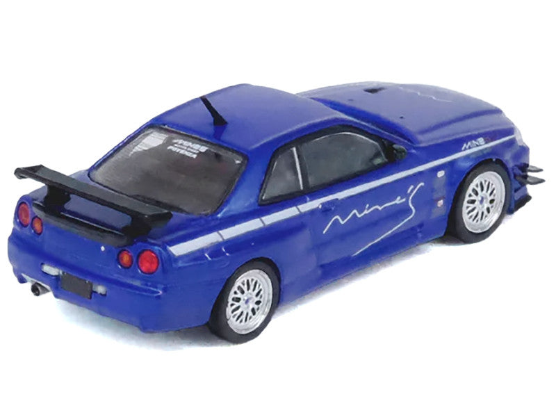 Nissan Skyline GT-R (R34) V-SPEC RHD (Right Hand Drive) "Tuned by Mine's" Blue Metallic 1/64 Diecast Model Car by Inno Models