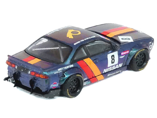 Nissan Silvia (S14) Boss RHD (Right Hand Drive) #8 "Rocket Bunny" Magic Purple with Stripes 1/64 Diecast Model Car by Inno Models