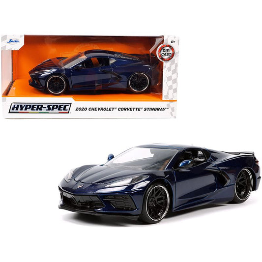 2020 Chevrolet Corvette Stingray C8 Dark Blue Metallic "Hyper-Spec" Series 1/24 Diecast Model Car by Jada