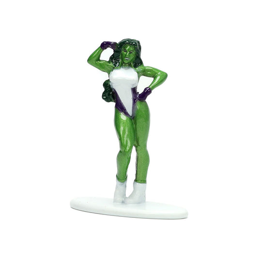 1973 Plymouth Barracuda Green Metallic and White and She-Hulk Diecast Figure "The Savage She-Hulk" "Hollywood Rides" Series 1/32 Diecast Model Car by Jada