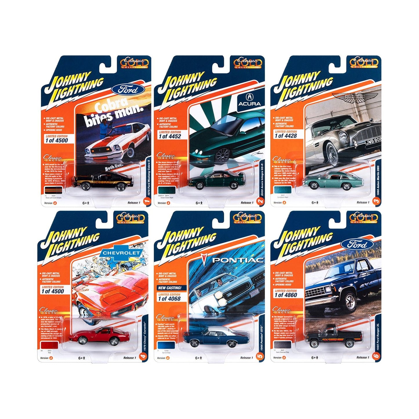 "Classic Gold Collection" 2023 Set A of 6 Cars Release 1 1/64 Diecast Model Cars by Johnny Lightning