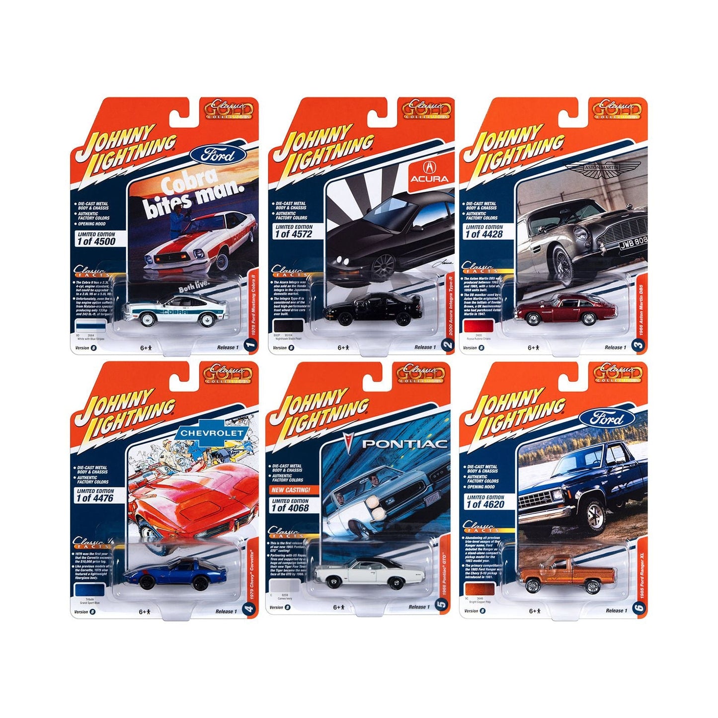 "Classic Gold Collection" 2023 Set B of 6 Cars Release 1 1/64 Diecast Model Cars by Johnny Lightning