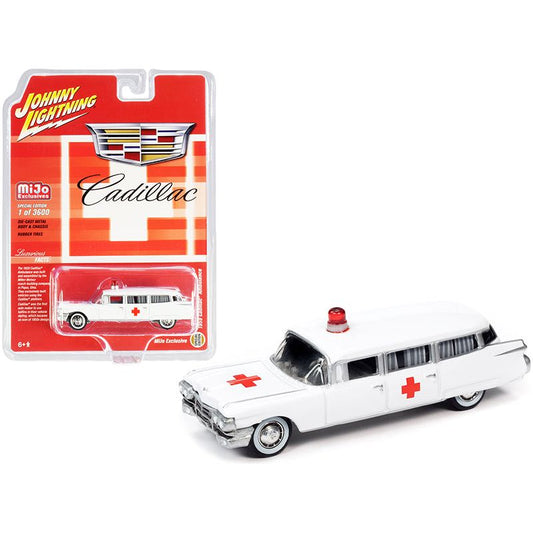 1959 Cadillac Ambulance White "Special Edition" Limited Edition to 3600 pieces Worldwide 1/64 Diecast Model Car by Johnny Lightning