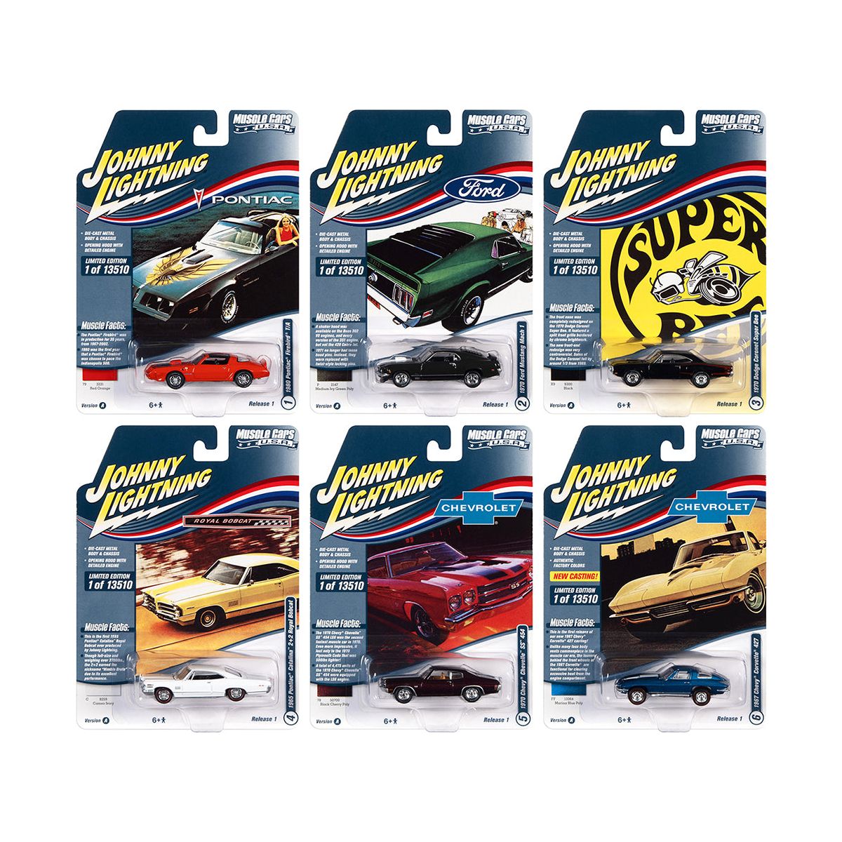 "Muscle Cars USA" 2022 Set A of 6 pieces Release 1 1/64 Diecast Model Cars by Johnny Lightning