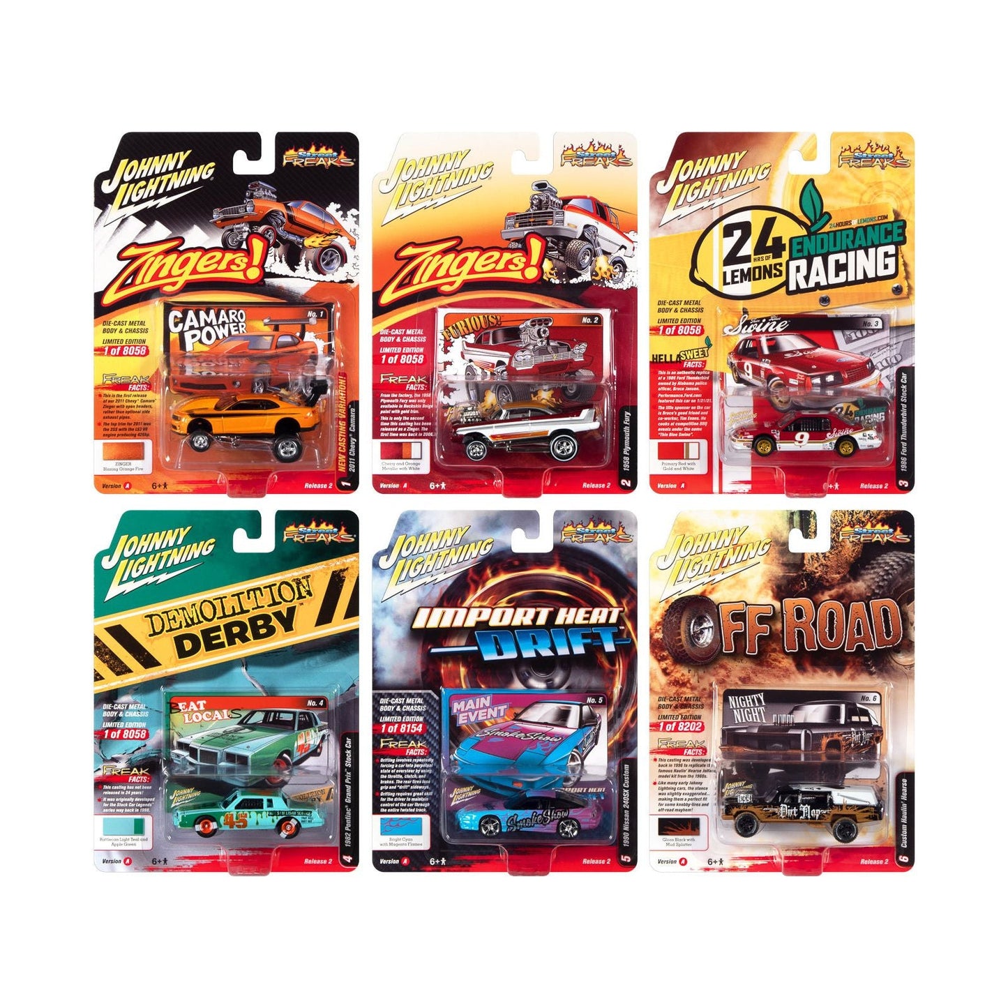 "Street Freaks" 2022 Set A of 6 Cars Release 2 1/64 Diecast Model Cars by Johnny Lightning