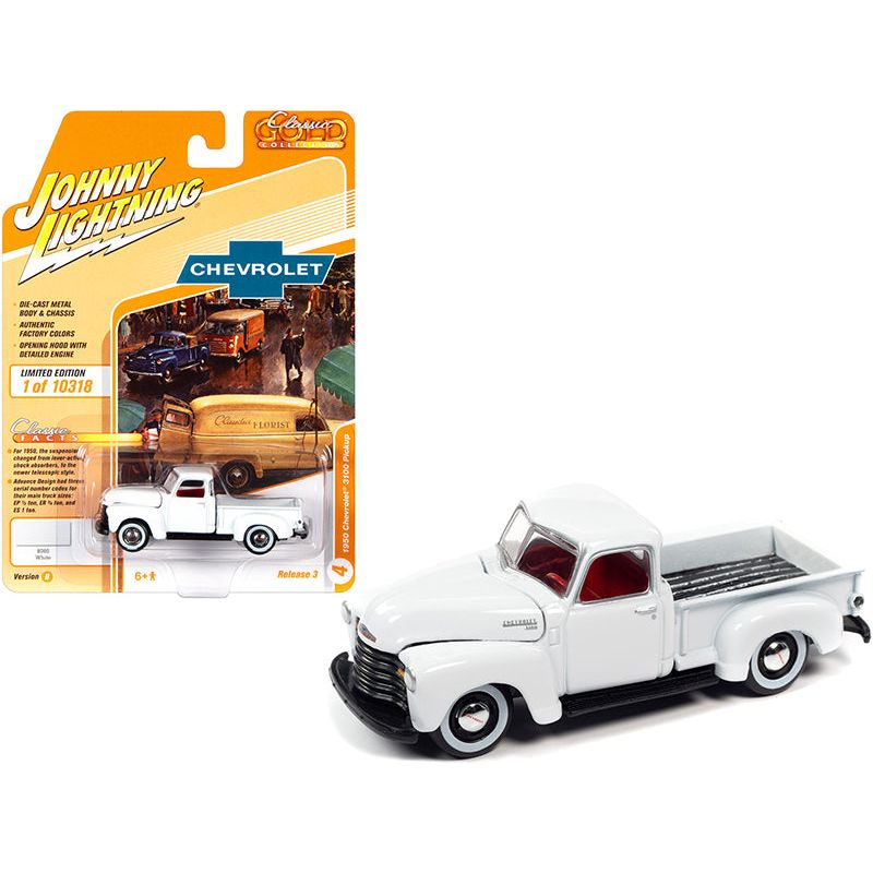 1950 Chevrolet 3100 Pickup Truck White "Classic Gold Collection" Series Limited Edition to 10318 pieces Worldwide 1/64 Diecast Model Car by Johnny Lightning