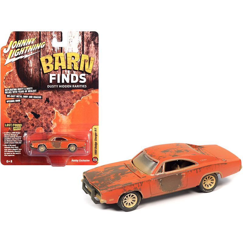 1969 Dodge Charger R/T Orange (Unrestored) "Barn Finds" 1/64 Diecast Model Car by Johnny Lightning