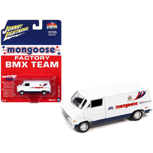 1977 Dodge Van White with Graphics "Mongoose Factory BMX Team" "Pop Culture" 2023 Release 2 1/64 Diecast Model Car by Johnny Lightning