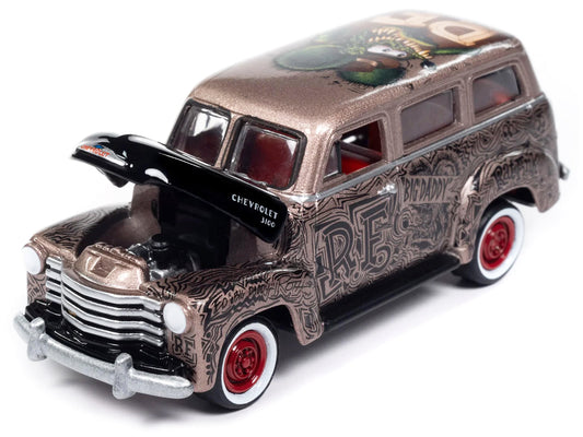 1950 Chevrolet 3100 Suburban Bronze Metallic with Black Hood "Rat Fink" Pop Culture 2024 Release 1 1/64 Diecast Model Car by Johnny Lightning