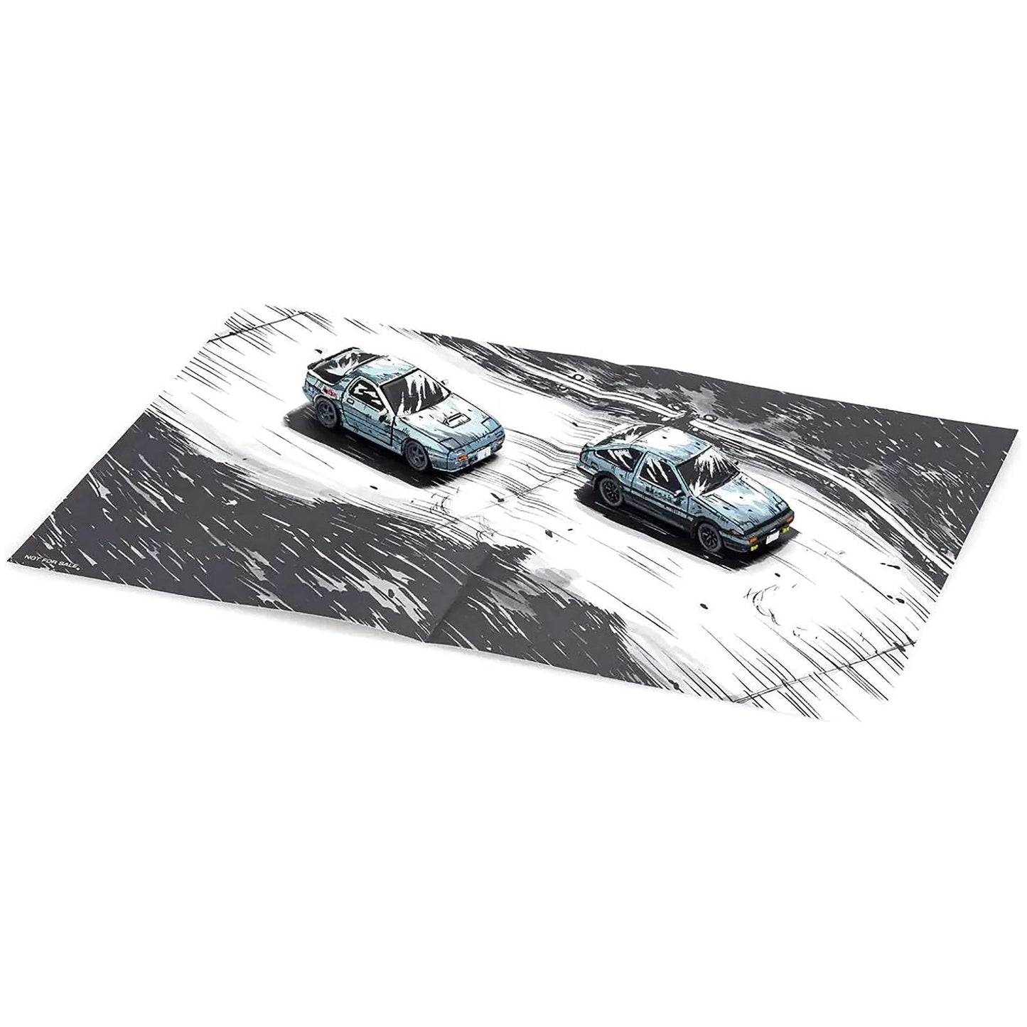 "Initial D" 3 Car Set with Manga-Style Display Backgrounds 1/64 Diecast Model Cars by Kyosho