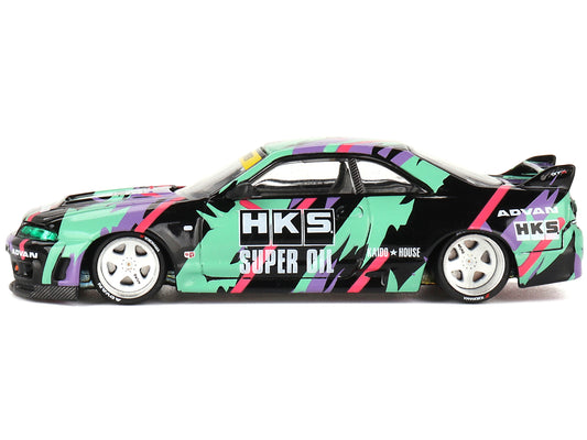 Nissan Skyline GT-R (R33) "HKS V1" RHD (Right Hand Drive) Black with Graphics (Designed by Jun Imai) "Kaido House" Special 1/64 Diecast Model Car by Mini GT