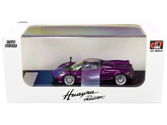 Pagani Huayra Roadster Purple Metallic with Carbon Top and Carbon Accents 1/64 Diecast Model Car by LCD Models