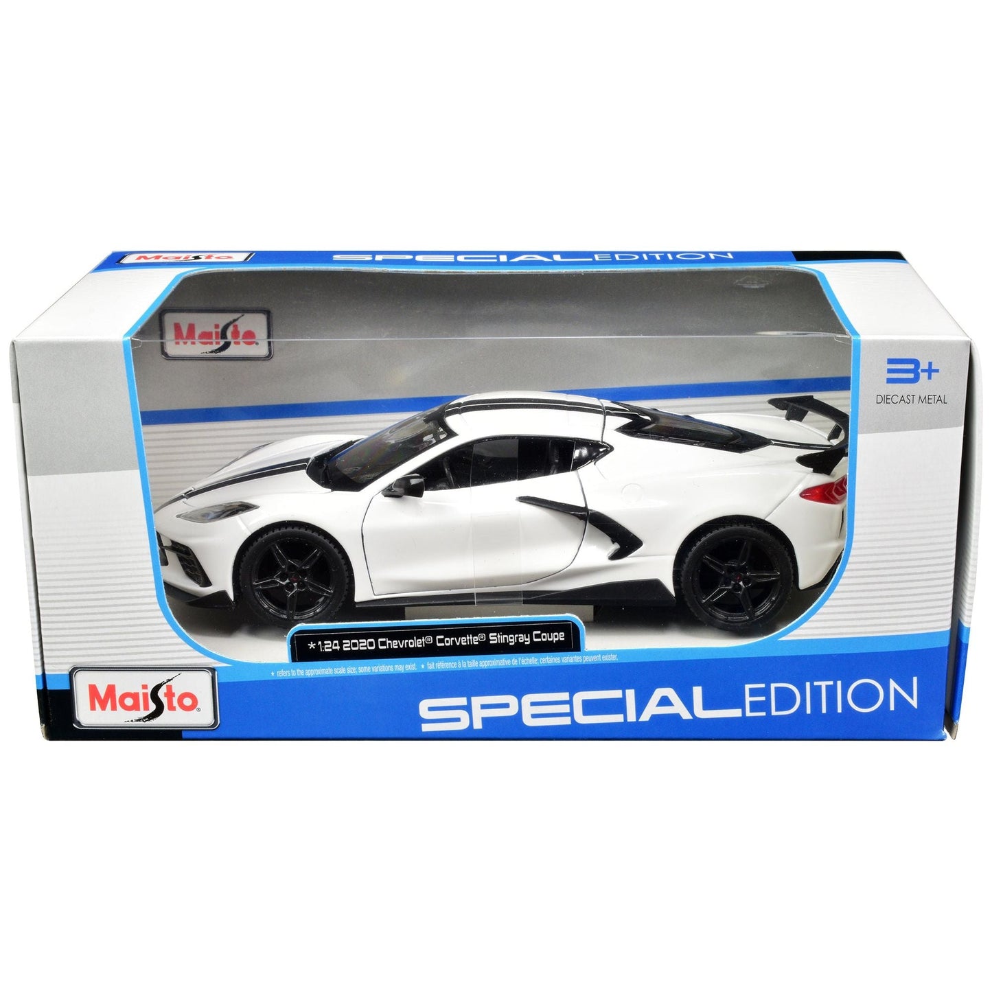 2020 Chevrolet Corvette Stingray Coupe White with Black Stripes "Special Edition" Series 1/24 Diecast Model Car by Maisto