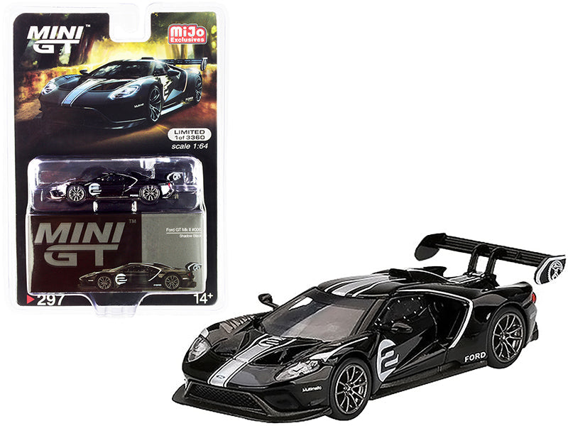 Ford GT Mk II #2 Shadow Black with Silver Stripes Limited Edition to 3360 pieces Worldwide 1/64 Diecast Model Car by Mini GT