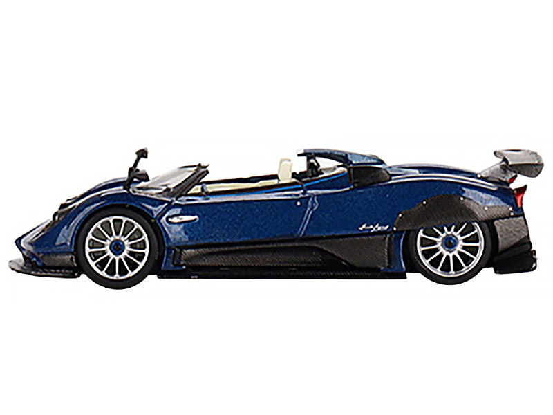 Pagani Zonda HP Barchetta Convertible Blue Tricolore Metallic and Carbon with White Interior Limited Edition to 4200 pieces Worldwide 1/64 Diecast Model Car by Mini GT