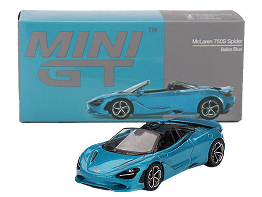 McLaren 750S Spider Belize Blue Metallic Limited Edition 1/64 Diecast Model Car by Mini GT