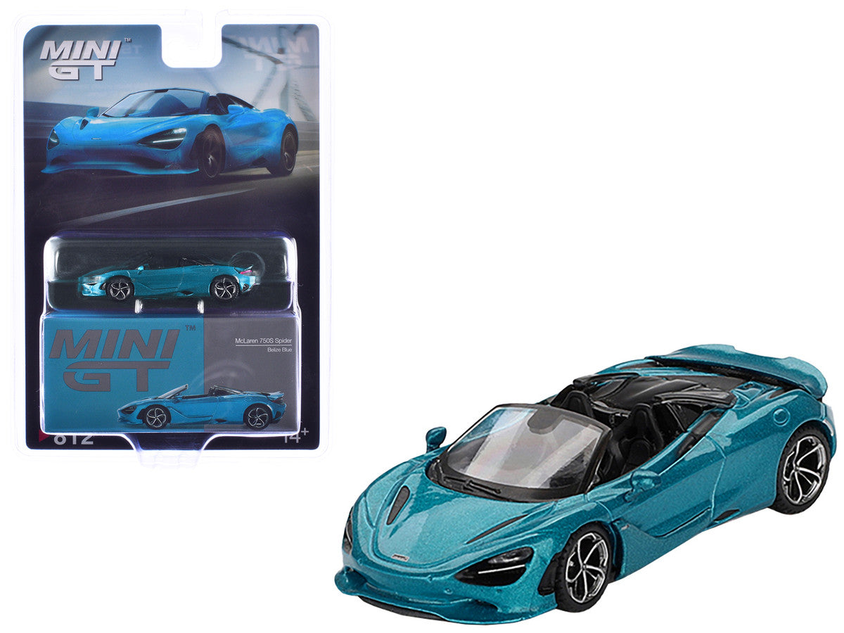 McLaren 750S Spider Belize Blue Metallic Limited Edition 1/64 Diecast Model Car by Mini GT