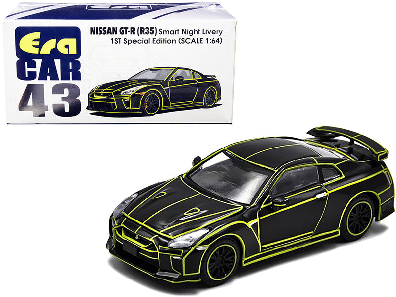 Nissan GT-R (R35) RHD (Right Hand Drive) Smart Night Livery Black with Yellow Stripes "1st Special Edition" 1/64 Diecast Model Car by Era Car