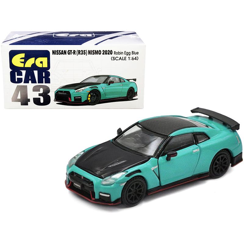 2020 Nissan GT-R (R35) Nismo RHD (Right Hand Drive) Robin Egg Blue and Carbon Black 1/64 Diecast Model Car by Era Car