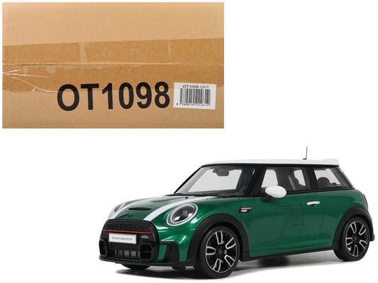 2023 Mini Cooper F56 JCW #74 British Racing Green with White Top and Stripes 1/18 Model Car by Otto Mobile