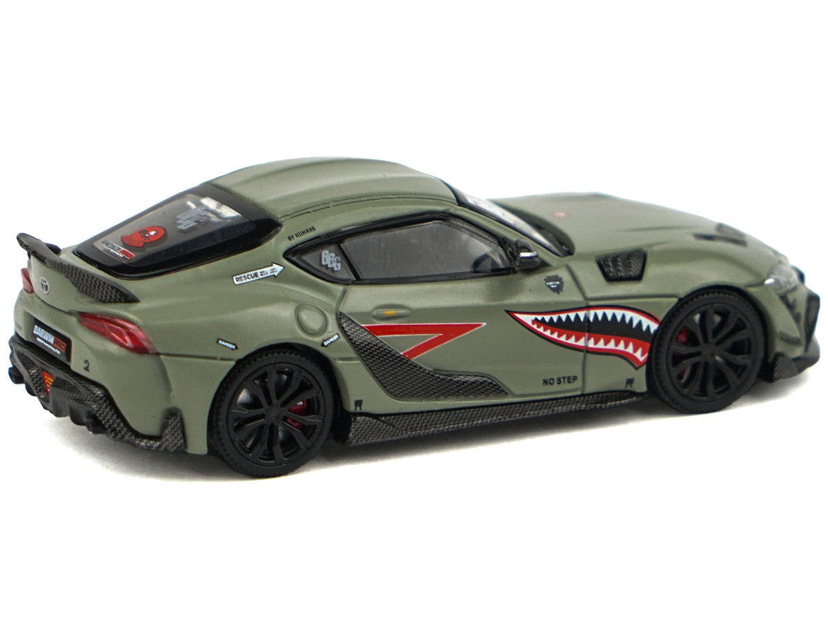 Toyota Supra "DarwinPro 66G NWB" Green with Shark Mouth Graphics 1/64 Diecast Model Car by Pop Race