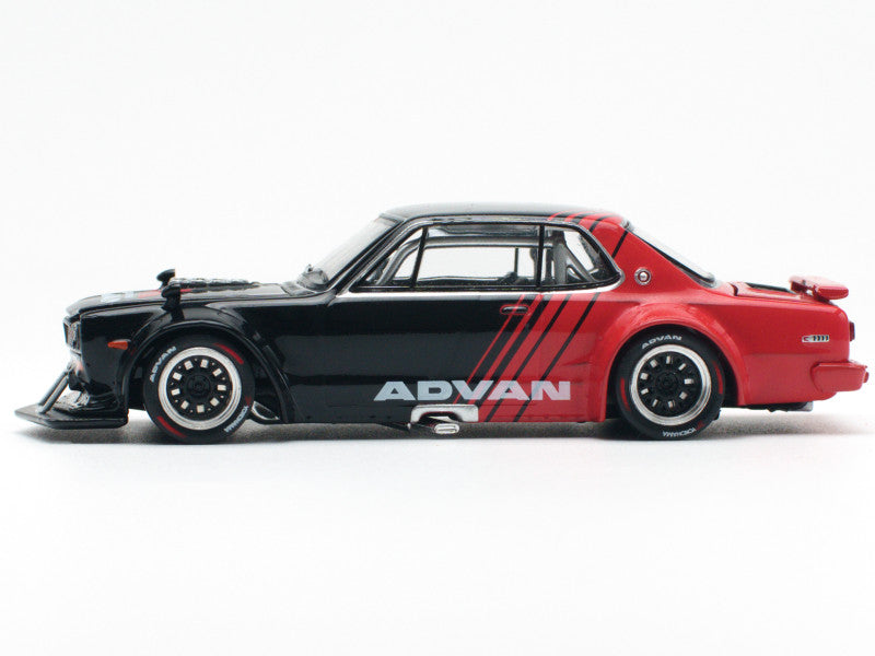 Skyline GT-R V8 Drift "Hakosuka" RHD (Right Hand Drive) "Advan" Black and Red 1/64 Diecast Model Car by Pop Race