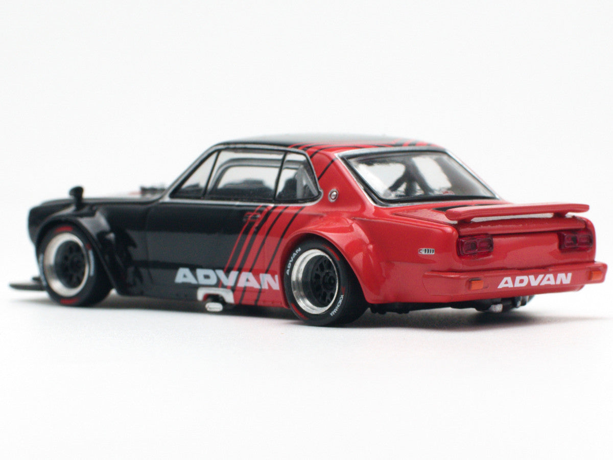 Skyline GT-R V8 Drift "Hakosuka" RHD (Right Hand Drive) "Advan" Black and Red 1/64 Diecast Model Car by Pop Race