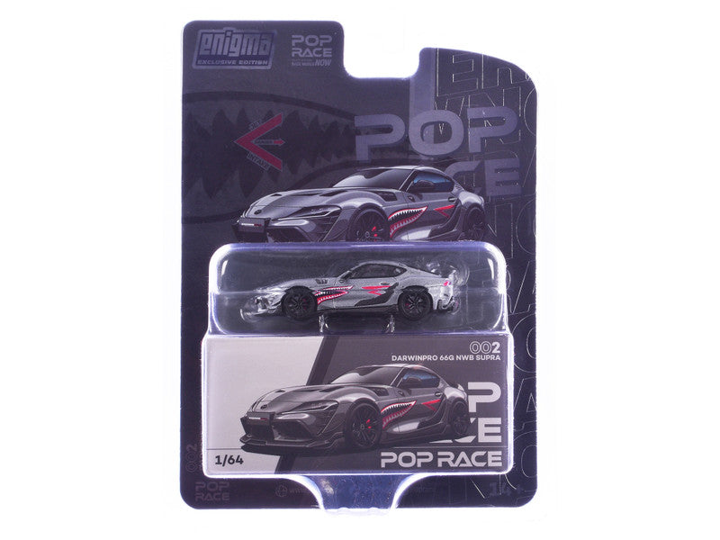 Toyota Supra "DarwinPro 66G NWB" Gray Metallic with Shark Mouth Graphics 1/64 Diecast Model Car by Pop Race