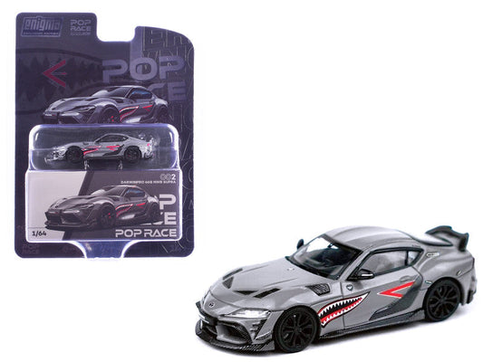 Toyota Supra "DarwinPro 66G NWB" Gray Metallic with Shark Mouth Graphics 1/64 Diecast Model Car by Pop Race