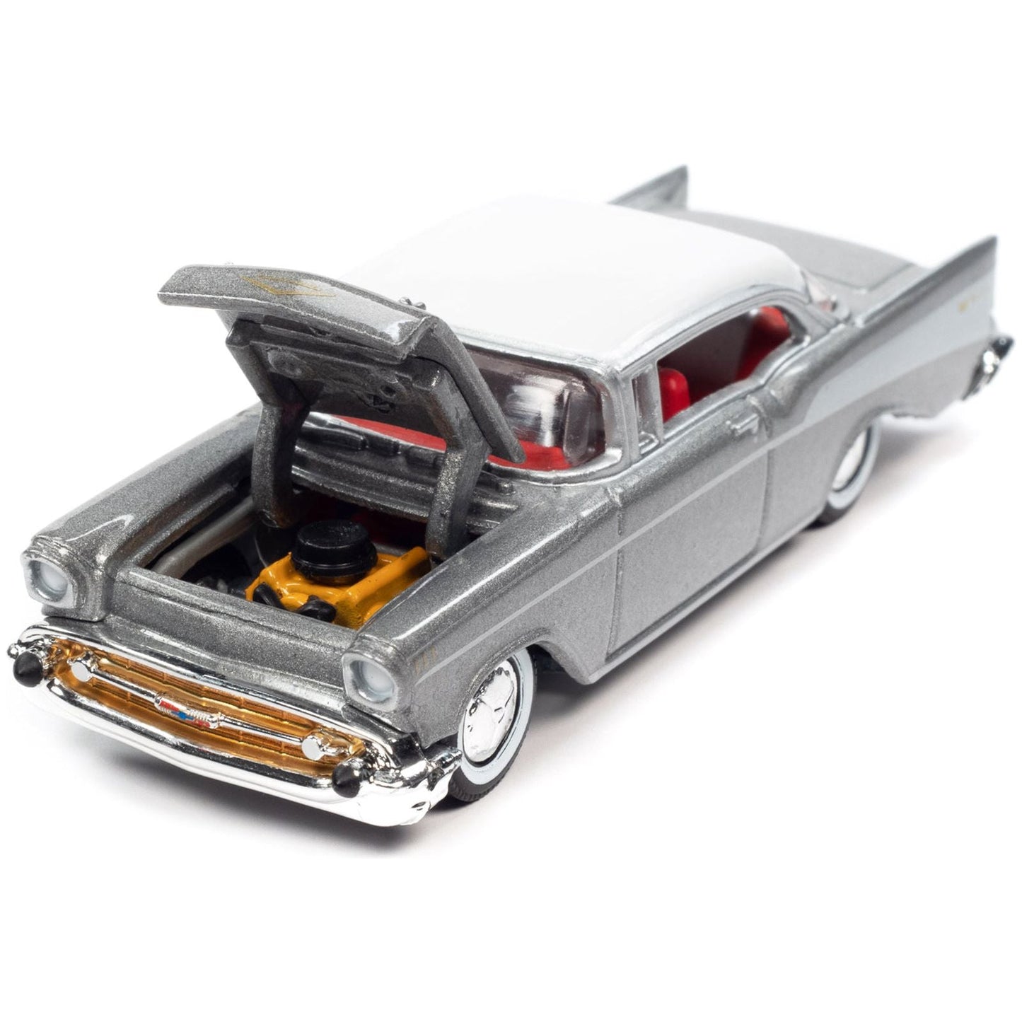 1957 Chevrolet Bel Air Hardtop Silver Metallic with White Top "Racing Champions Mint 2022" Release 2 Limited Edition to 8524 pieces Worldwide 1/64 Diecast Model Car by Racing Champions