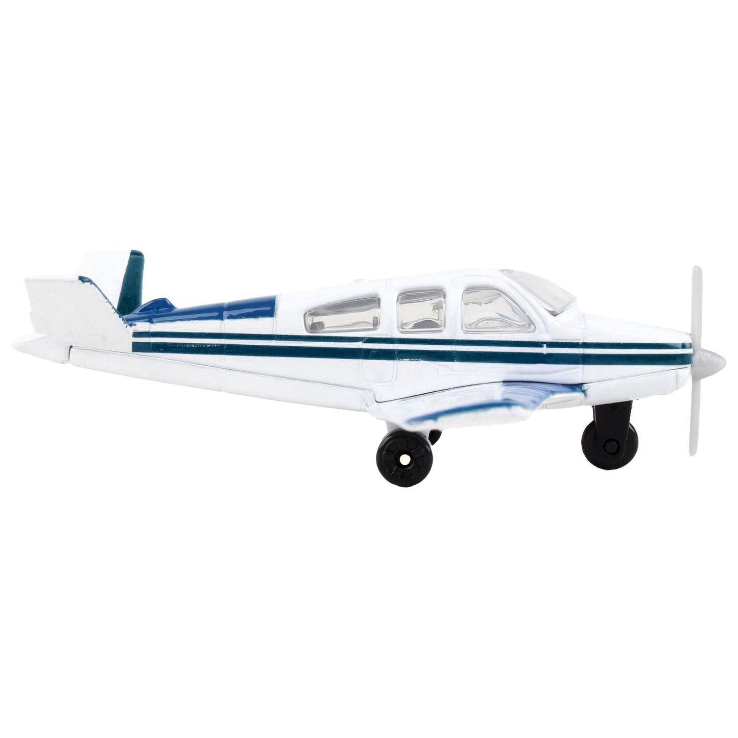 Beechcraft Bonanza Aircraft White with Blue Stripes "N42997" with Runway Section Diecast Model Airplane by Runway24