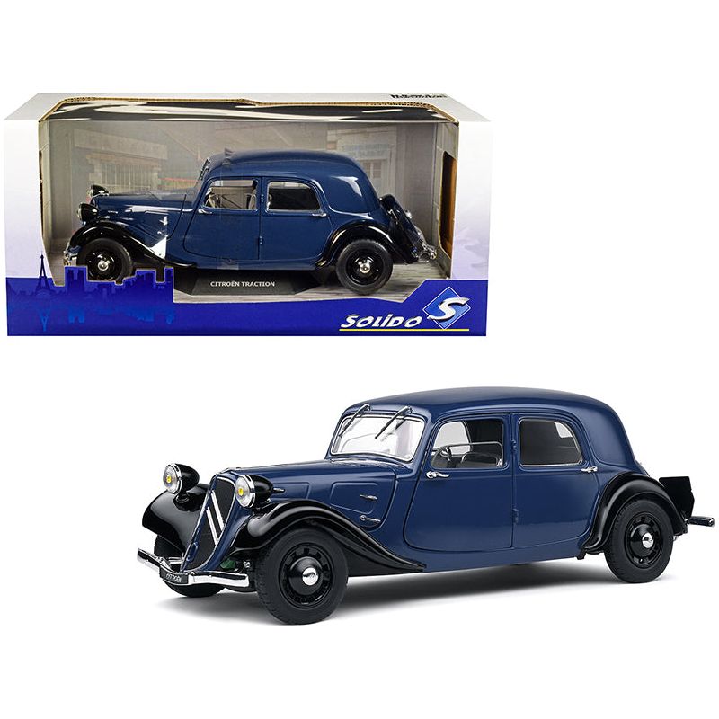 1937 Citroen Traction Dark Blue and Black 1/18 Diecast Model Car by Solido