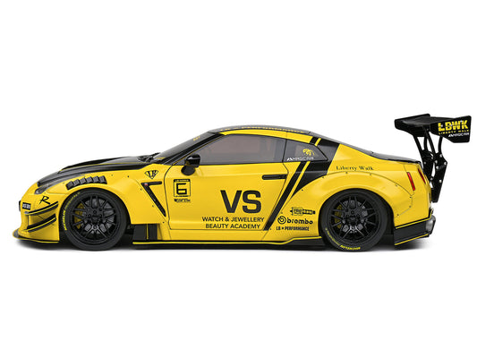 Nissan Skyline GT-R (R35) Liberty Walk Body Kit 2.0 RHD (Right Hand Drive) Yellow with Black Hood and Top 1/18 Diecast Model Car by Solido