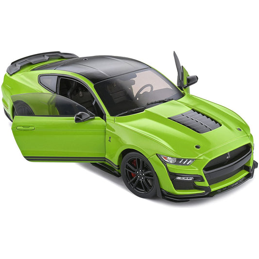 2020 Ford Mustang Shelby GT500 Grabber Lime Green Metallic with Black Top and Stripes 1/18 Diecast Model Car by Solido