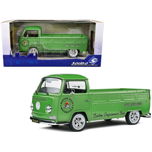 1968 Volkswagen T2 Pickup Truck Green Metallic "Rooster Speed Motorcycle" 1/18 Diecast Model Car by Solido