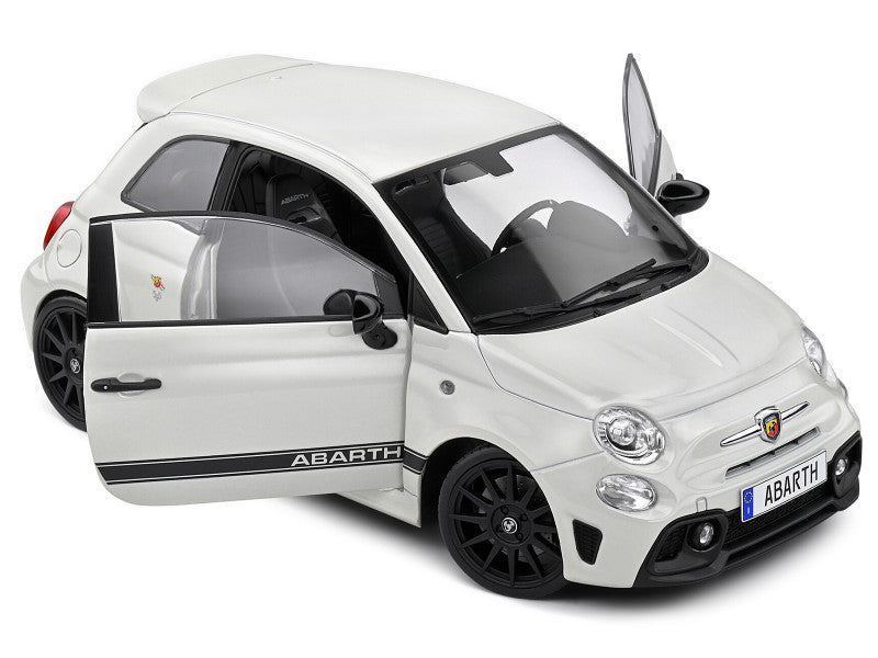 2022 Fiat F595 Abarth Ghiaccio White with Black Stripes 1/18 Diecast Model Car by Solido