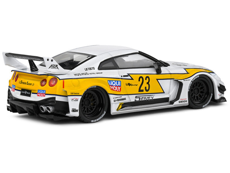 2019 Nissan GTR35 "LBWK Silhouette" RHD (Right Hand Drive) #23 White with Yellow Graphics 1/43 Diecast Model Car by Solido