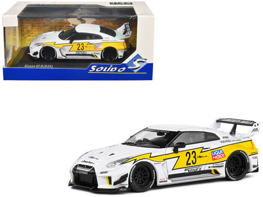 2019 Nissan GTR35 "LBWK Silhouette" RHD (Right Hand Drive) #23 White with Yellow Graphics 1/43 Diecast Model Car by Solido