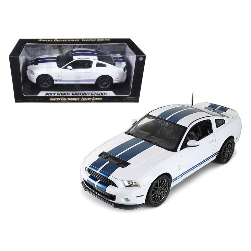 2013 Ford Shelby Cobra GT500 SVT White with Blue Stripes 1/18 Diecast Car Model by Shelby Collectibles