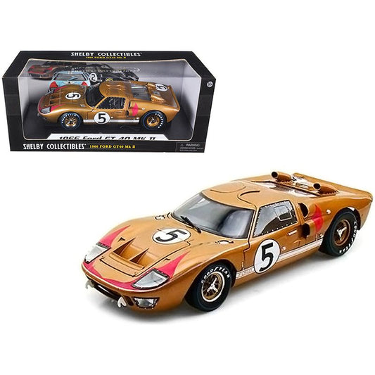 1966 Ford GT-40 MK II RHD (Right hand Drive) #5 Gold 24H of Le Mans 1/18 Diecast Model Car by Shelby Collectibles