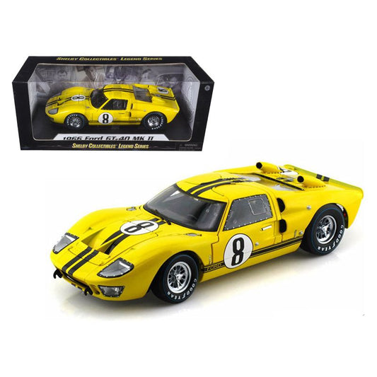 1966 Ford GT-40 MK II #8 Yellow with Black Stripes 1/18 Diecast Model Car by Shelby Collectibles