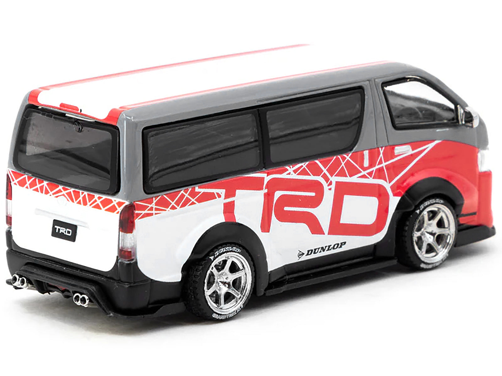 Toyota Hiace Widebody Van RHD (Right Hand Drive) "TRD" Gray and White with Red Graphics "Hobby64" Series 1/64 Diecast Model Car by Tarmac Works