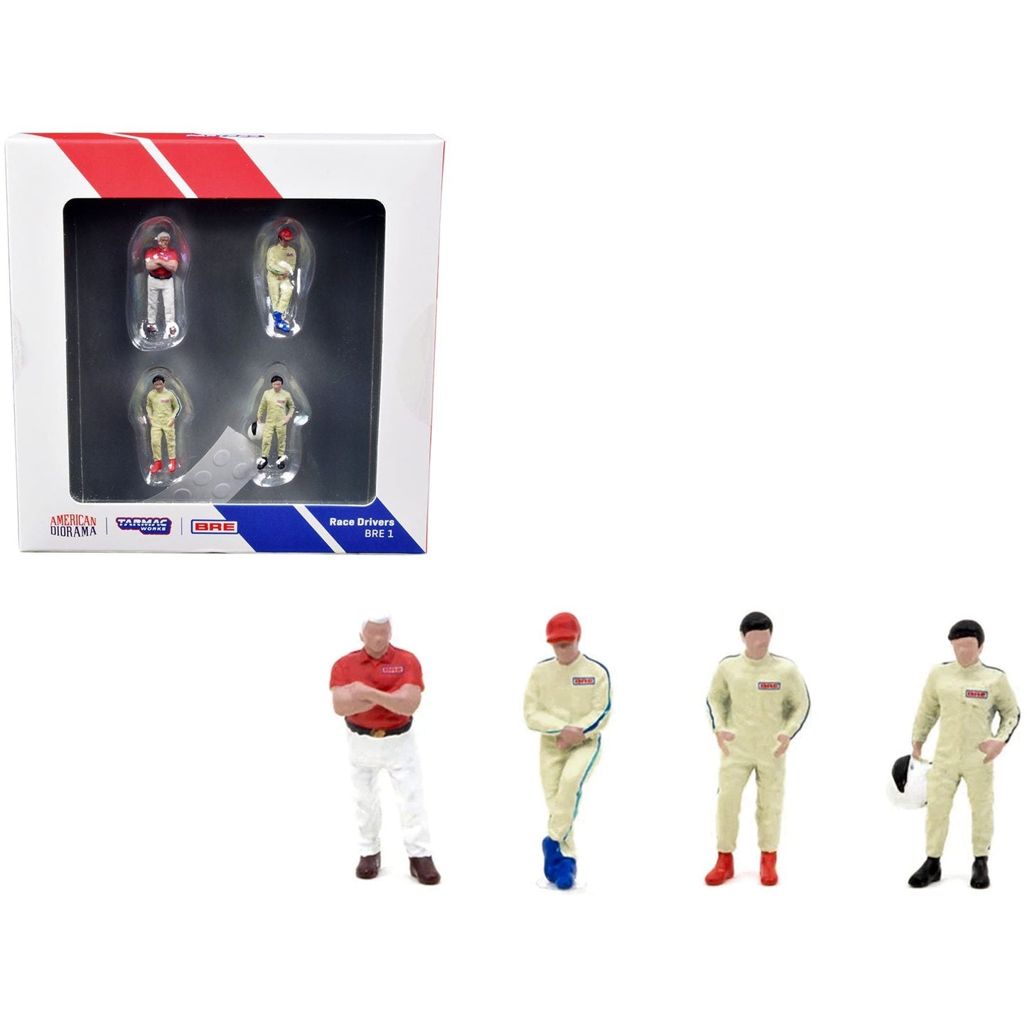 "Race Drivers" 4 Piece Diecast Figure Set "BRE" for 1/64 Scale Models by Tarmac Works & American Diorama