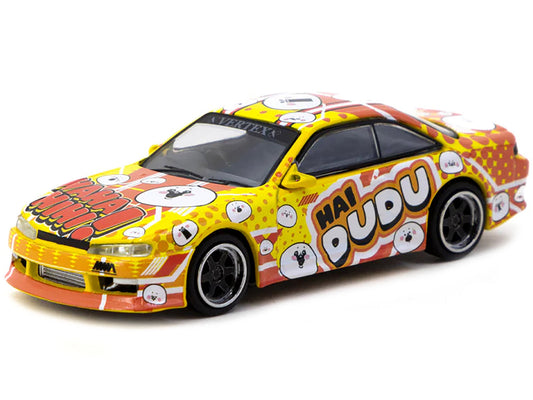 Nissan Silvia (S14) Vertex RHD (Right Hand Drive) "Hai Dudu - IMX Special Edition" Yellow and Orange with Graphics "Global64" Series 1/64 Diecast Model by Tarmac Works