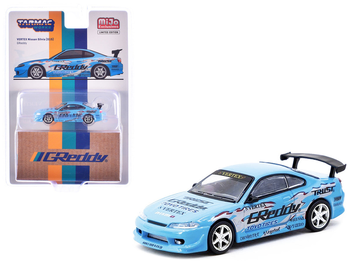 Nissan Silvia (S15) Vertex RHD (Right Hand Drive) "GReddy" Light Blue "Global64" Series 1/64 Diecast Model by Tarmac Works