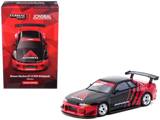 Nissan Skyline GT-R (R32) Widebody RHD (Right Hand Drive) "ADVAN" Black and Red "Japan Classic Car Show Special Edition" "Global64" Series 1/64 Diecast Model by Tarmac Works